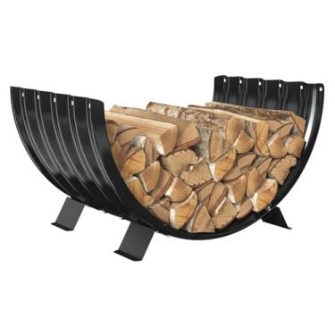 Imagem de VAMFUTRE Suporte redondo para lenha de folha de metal por lareira interna/ao lado de fogueira externa - com pernas de metal, à prova de ferrugem, suporte de lenha durável e elegante (setor, 61 cm de