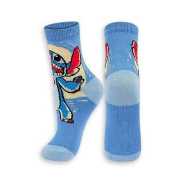 Imagem de Meia Infantil Cano Médio Stitch Lupo, 24 a 29, Azul