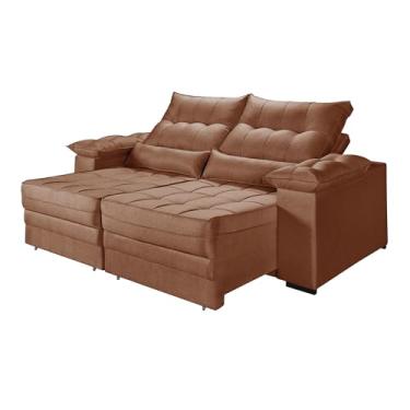 Imagem de Sofá Retrátil e Reclinavel Cancun 3 Lugares em Linho Braços Almofadados (MARROM)