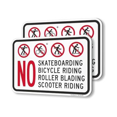 Imagem de SmartSign Placa de patins sem skate (embalagem com 2), 45,7 x 30,5 cm, composto de alumínio (ACM), 80 mil de espessura, furos pré-perfurados, vermelho, preto e branco