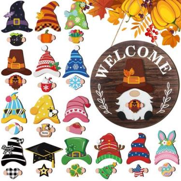 Imagem de Madeira intercambiável Gnome Decor Qunclay com ímã e chapéus