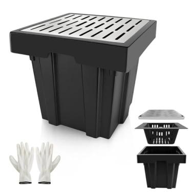 Imagem de Bacia de captura de 45 x 45 x 38 cm com grade de aço inoxidável, grande bacia de drenagem com cesta de detritos, bacia de drenagem francesa sem orifício reservado para quintal, pátio, calha, comercial