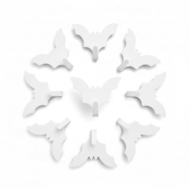 Imagem de QEBMUYU Ganchos de parede de morcego, pacote com 8 ganchos adesivos, decorações de parede fofas, gancho de aço inoxidável para pendurar chaves, bolsas, chapéus, toalhas, roupas (branco)