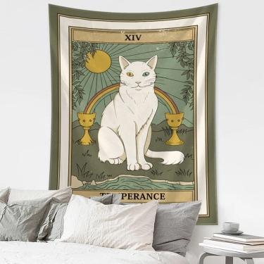 Imagem de Tapeçaria para pendurar na parede Tarot Cat Temperance Card Design 150x130cm