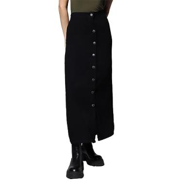 Imagem de High Star Saia midi feminina de mistura de algodão evasê preta, M, preta, M, Preto, M