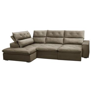 Imagem de Sofá 4 Lugares Retrátil e Reclinável com Chaise Esquerdo Noruega Veludo Amêndoa