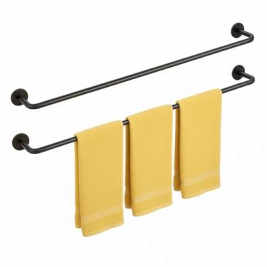 Imagem de HCHANGEN 2 pacotes de toalheiro de aço inoxidável preto de 61 cm, toalheiro de banheiro montado na parede com parafusos de montagem, à prova de ferrugem