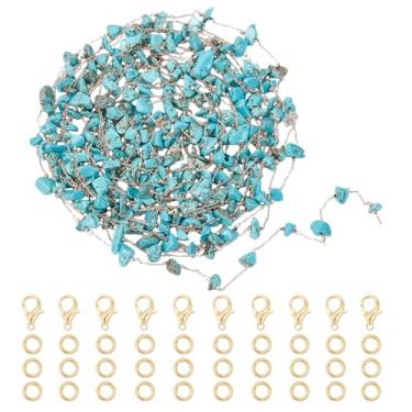 Imagem de NICENEEDED Rolo de corrente de ouro de 4,9 m, corrente de contas de pedra natural, correntes de elos de imitação turquesa com anéis de salto abertos, fechos de garra de lagosta para fazer joias, colar