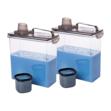 Imagem de Kit 2 Dispenser Hermético 3L com Dosador, Copo Medidor 60/120ml, Alça e Travas Laterais – Plástico BPA Free – Para Sabão Líquido, Amaciante, Detergente e Alimentos – Cor Fumê