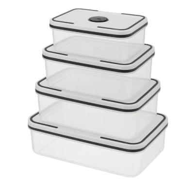 Imagem de Conjunto de 4 Potes Herméticos Quadrados, Plástico Transparente com Tampa Branca, Empilháveis, Vedação Hermética, 500ml a 2000ml, para Armazenamento de Alimentos