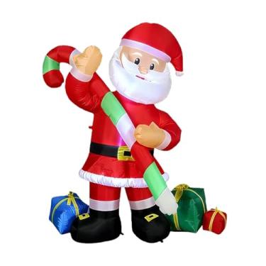 Imagem de UGPLM Papai Noel inflável de 1,80 m para decoração de jardim, enfeite de Natal original para áreas externas segurando bengala doce.