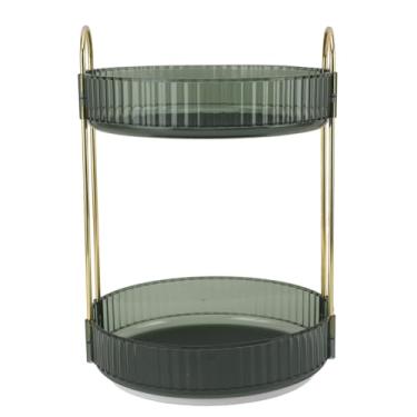 Imagem de Munefe organizador de maquiagem rack 2 camadas, organizador de maquiagem rotativo 360, organizador de bancada cosmética para quarto banheiro cozinha (Verde)