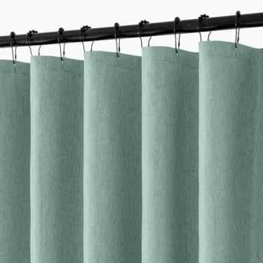 Imagem de ANRODUO Conjunto de cortina de chuveiro de tecido texturizado de linho azul-petróleo - 152 cm x 183 cm com 10 ganchos de metal duráveis resistentes à ferrugem, poliéster impermeável e resistente