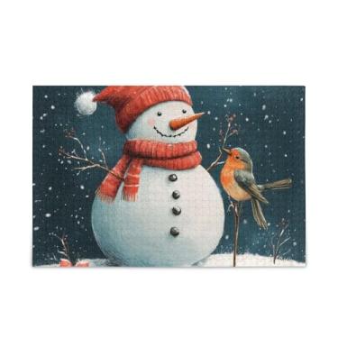 Imagem de WELLDAY Quebra-cabeça boneco de neve e pássaro 500 peças grande jogo de arte para adultos adolescentes