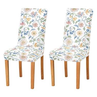 Imagem de Wassud Capas de cadeira vintage bordadas florais para jantar capas de cadeira elásticas de cozinha laváveis conjunto de 2 protetores de assento
