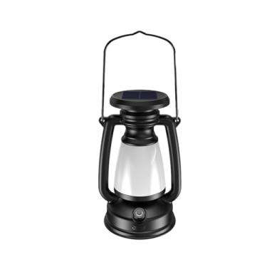 Imagem de UGPLM Lanterna LED com design vintage, luminária de mesa decorativa para paisagem, leve e com intensidade regulável, ideal para camping e trilhas, L Black with Solar