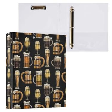 Imagem de Fichário de 3 anéis para copos de cerveja e canecas de 3,8 cm decorativo com prancheta e 3 bolsos transparentes, comporta 200 folhas de papel tamanho A4, fichários à prova d'água para escola, casa