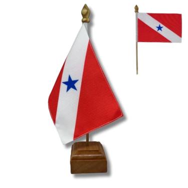 Imagem de Bandeira de Mesa Elegance Pará, Decorativa, Dupla Face, Multicolorido, 19x30 cm, Base em Madeira Natural, para Escritório, Eventos e Decoração