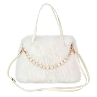 Imagem de Bolsa branca de ombro felpuda para meias de Natal, presentes de aniversário de ano novo, presente de dia dos namorados para mulheres