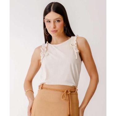 Imagem de Blusa Feminina Canelada Babados Sem Manga Marisa-35003, Bege, GG