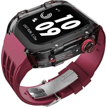 Imagem de RORFFK Pulseira de borracha esportiva transparente transparente com flúor, para Apple Watch 8, 7, 6, 5, 4 SE, 44 mm, 45 mm, ultra 49 mm, capa de cristal de policarbonato rígido, acessórios para