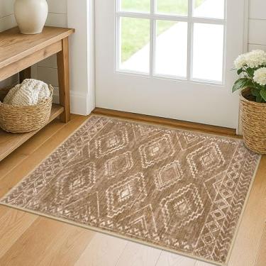 Imagem de KILOCOCO Tapete de entrada Boho impresso 5 x 7 cm, tapete de área pequena, lavável na máquina, tapetes de cozinha, super macios, antiderrapantes, para entrada do quarto, lavanderia, geométrico