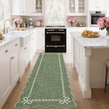 Imagem de GarveeHome Tapete de laço recortado para sala de estar, tapete verde sólido para dormitório, tapete de corredor lavável, 6 x 20 cm, macio, antiderrapante, para decoração de quarto de bebê, corredor
