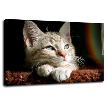 Imagem de Pôster felino impressão em tela relaxante filhote de cachorro gato arte de parede para casa 1 painéis decorações com moldura 30.5 cm x 20.3 cm