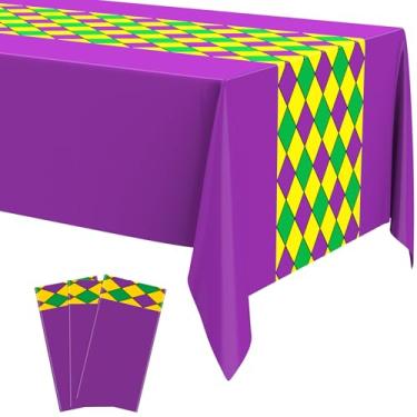 Imagem de Cholemy 3 peças de toalha de mesa de carnaval decoração de festa de plástico roxo toalha de mesa de carnaval carnaval baile de máscaras suprimentos e decoração para mesa de casa, 137 x 272 cm