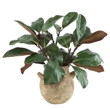 Imagem de Coferset 5 peças de hastes artificiais de magnólia 55 cm, folhas de magnólia falsas 3D, ramos de magnólia de toque real, para uso interno, mesa, escritório, casa, casamento, arranjos florais