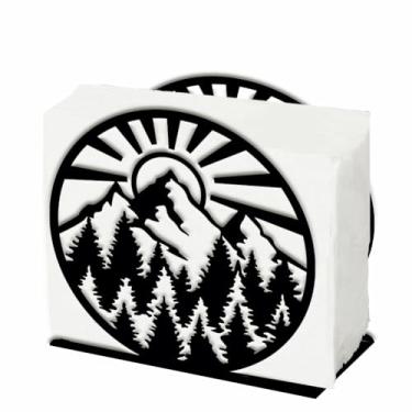 Imagem de SUPERDANT Suporte de guardanapo de montanhas Sunshine para mesas Suporte de guardanapos de metal de árvore de montanha Suporte de papel de lenço de mesa Dispensador de guardanapos independente para