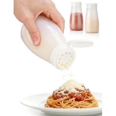 Imagem de NiHome Conjunto de coqueteleira de queijo parmesão de plástico, pacote com 2 recipientes de especiarias com tampa rosqueada, design de aderência, frascos grandes de abertura para temperos, ervas, sal