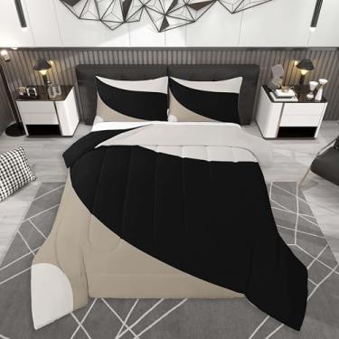 Imagem de Feelyou Conjunto de cama macio para meninos e meninas, arte neutra minimalista, tamanho Queen, geométrico, moderno, edredom de microfibra, decoração de quarto, 3 peças com 2 fronhas