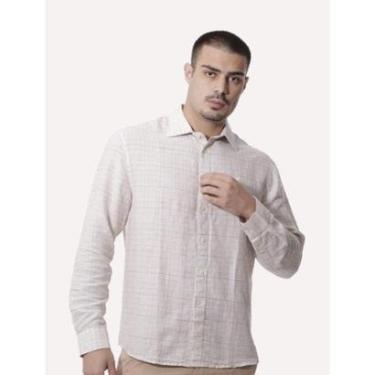 Imagem de Camisa Ellus Masculina Regular Linen Blend Breeze Italian Xadrez Off-White-Masculino