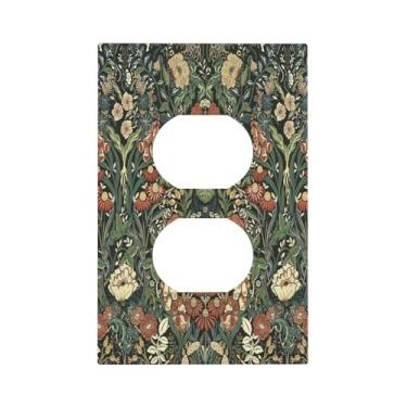 Imagem de Naiqadnehz Capas de tomada vintage floral escuro William Morris flor verde 1 gangue placa de parede dupla placas decorativas receptáculo elétrico placa frontal capa de interruptor de luz para sala de