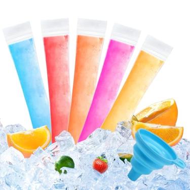 Imagem de 150 sacos descartáveis de molde de picolé de gelo, tubo de congelador sem BPA, sacos de molde de picolé com selos e funil, lanches caseiros de verão, palitos de iogurte, suco e vitaminas de frutas