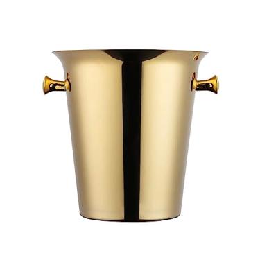 Imagem de Balde de gelo de aço inoxidável para banheira de gelo com isolamento de vinho e cerveja banheira grande de festa redonda de 5L, balde de bebida para festas, barril LCE dourado