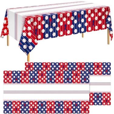 Imagem de Kochorie 2 toalhas de mesa de beisebol, 137 x 272 cm, capa de mesa descartável para festa de beisebol, toalha de mesa retangular de plástico para eventos esportivos, artigos de festa de aniversário