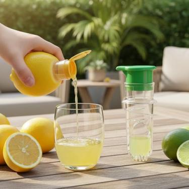 Imagem de Espremedor manual de limão, 2 peças de espremedor de frutas cítricas portátil para limão e laranja | Design com tampa rosqueada com filtro | Livre de BPA, fácil de limpar | para coquetéis, cozinhar