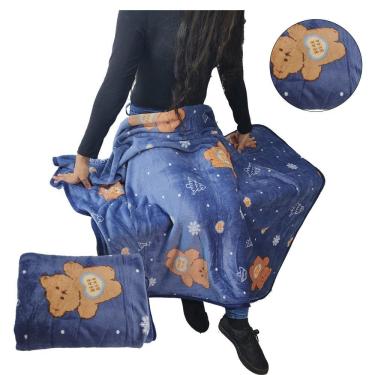 Imagem de Manta Cobertor Infantil Aveludado Mantinha Toque Macio Urso