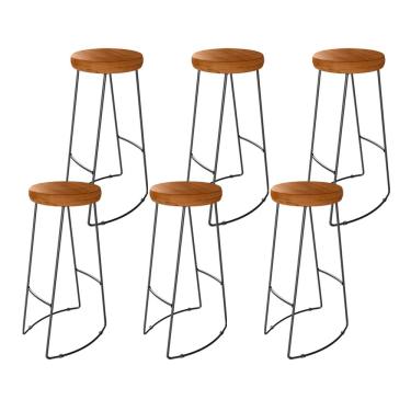 Imagem de Kit 6 Banquetas Altas Togo Industrial Madeira Maciça Peroba Rosa - Desk Design