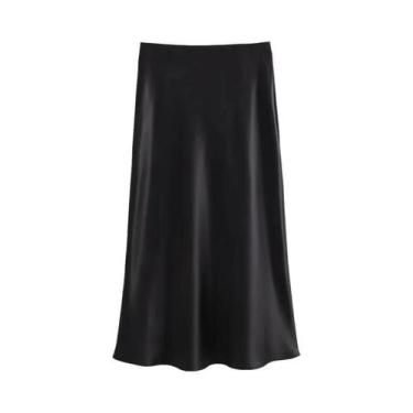 Imagem de Saia De Cetim Elegante De Cintura Alta Para Mulheres, Estilo De Verão 