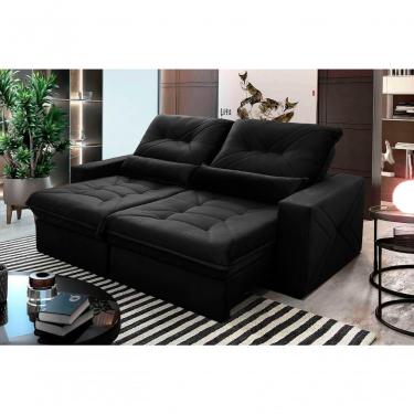 Imagem de Sofá Retrátil Reclinável Sevilha 2,50m Suede Velut Preto Molas Ensacadas - King House