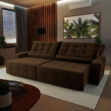 Imagem de Sofá Retrátil Reclinável Montebello 2,10m Suede Velut Marrom Molas No Assento - King House
