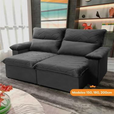 Imagem de Sofá Retrátil Reclinável Paris 2,00m Suede Velut Cinza Molas No Assento - King House