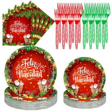 Imagem de Conjunto de talheres de Natal Qinyoung Feliz Navidad 96 unidades