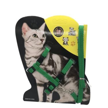 Imagem de Coleira Peitoral Gato Pet Guia Com Regulagem Confortável Verde