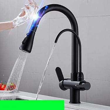 Imagem de Torneira de cozinha 4 polegadas pull down torneira de cozinha com torneira automática filtrada para água potável torneira de rotação 360 °, toque, preto