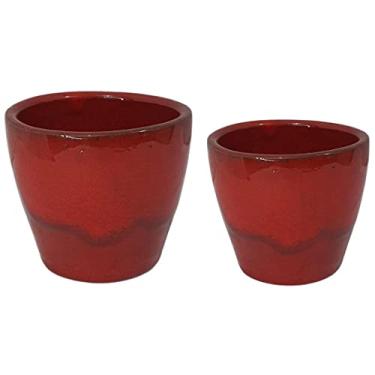 Imagem de Kit 2 Vasos Cachepot De Cerâmica 6 Cores Para Decoração Cor: Vermelho