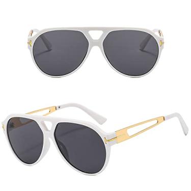 Imagem de Óculos de sol masculinos clássicos de metal T designer gradiente grandes óculos de sol vintage masculino motorista, branco preto, tamanho único